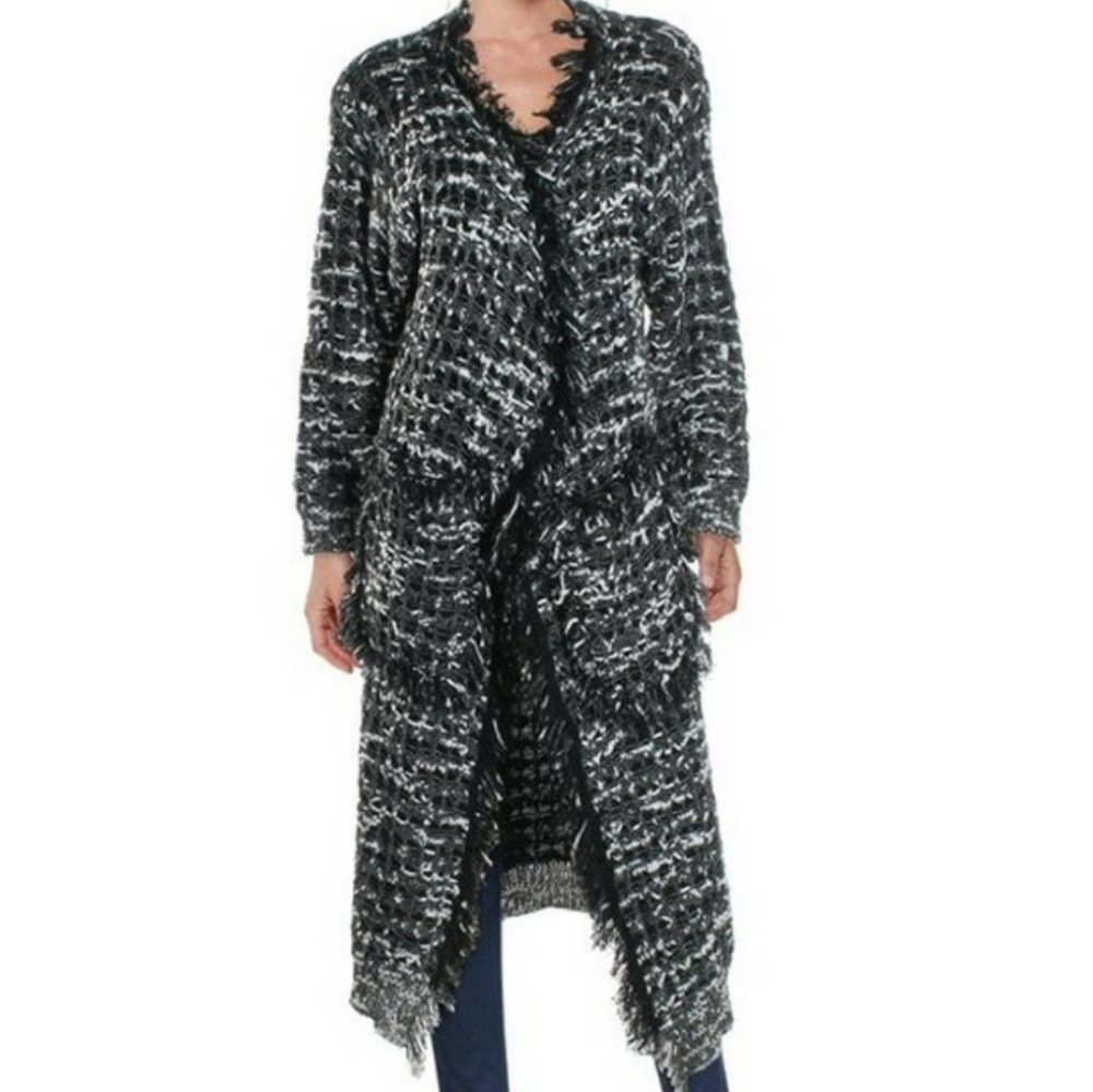 Foxiedox Angora Open Front Fringe Duster Long Cardigan